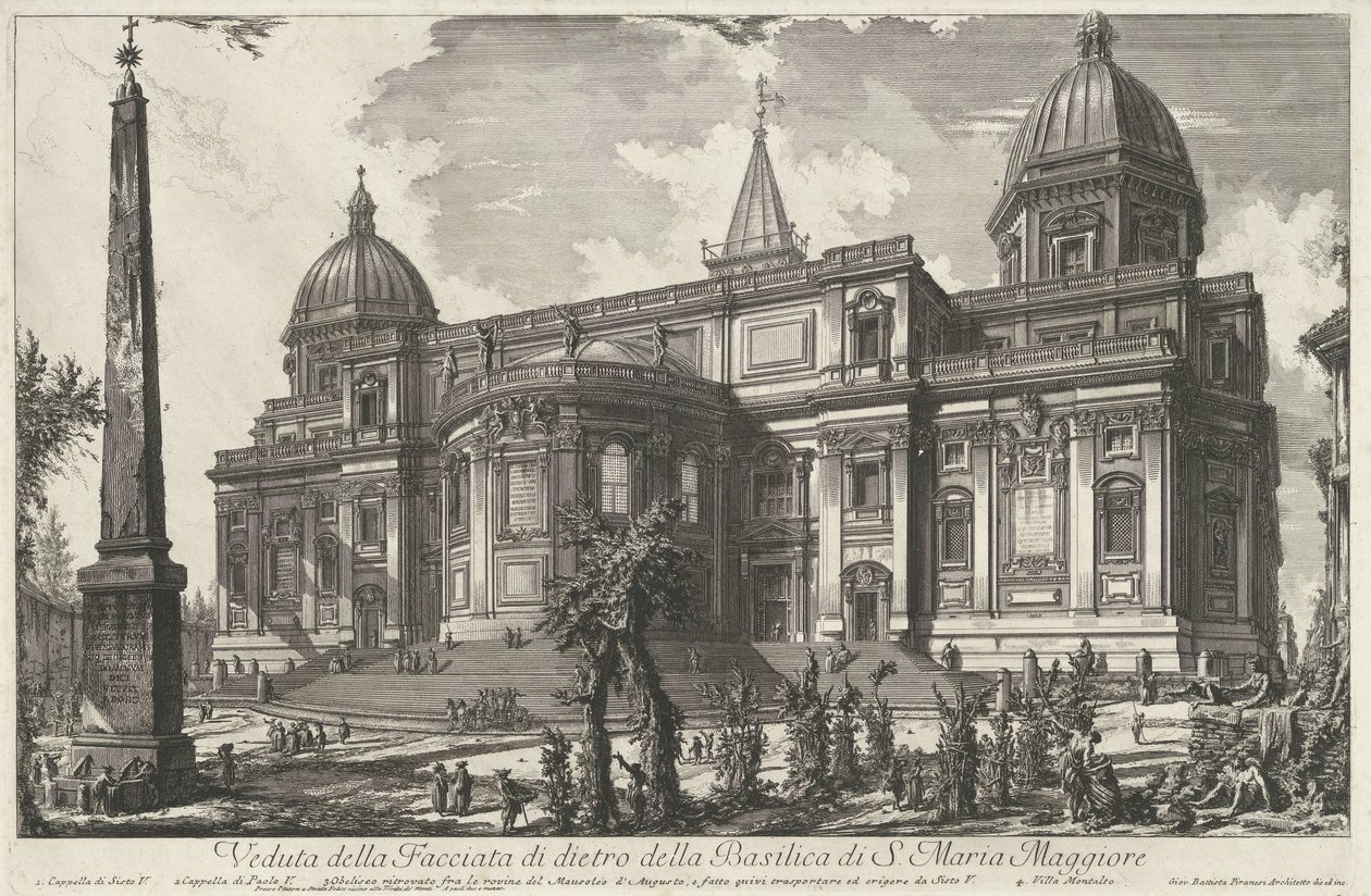 Santa Maria Maggiore te Roma
Vista da fachada traseira da Basílica de S. Maria Maggiore (título sobre o objecto)
Gezichten op Rome (título da série)
Vistas de Roma desenhadas e gravadas pelo arquitecto Giambattista Piranesi Ve(nez)iano (título da série) de Giovanni Battista Piranesi