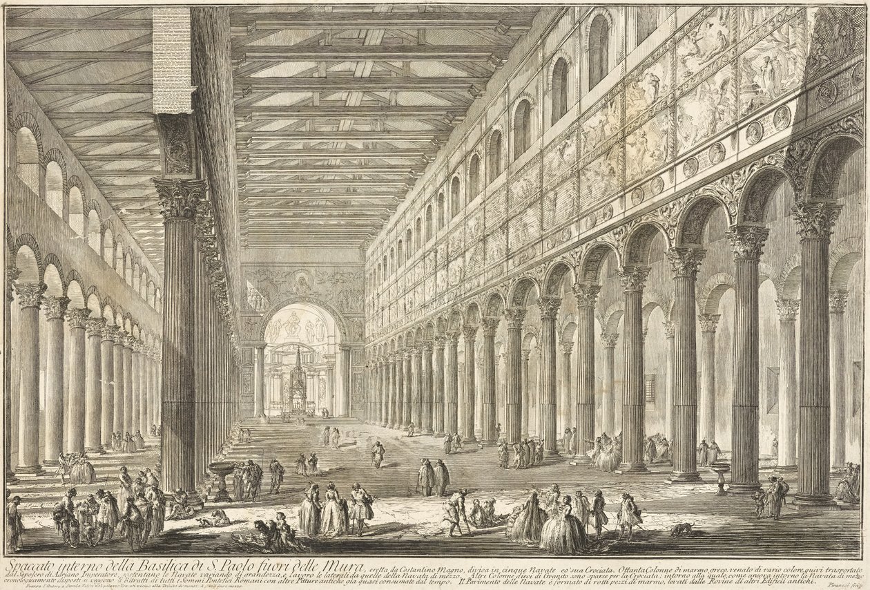 Corte do interior da Basílica de São Paulo Extramuros de Giovanni Battista Piranesi