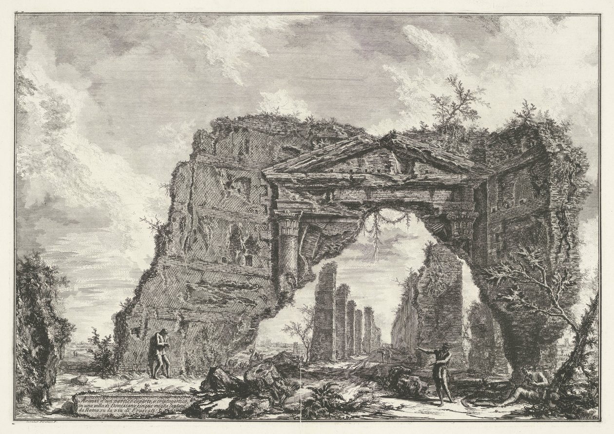 Sette Bassi buiten Roma
Restos de um pórtico coberto, ou criptoporticus numa villa de Domiciano a cinco milhas de Roma na Via di Franscati (título sobre o objecto)
Gezichten op Rome (título da série)
Vistas de Roma desenhadas e gravadas por Giambattista de Giovanni Battista Piranesi