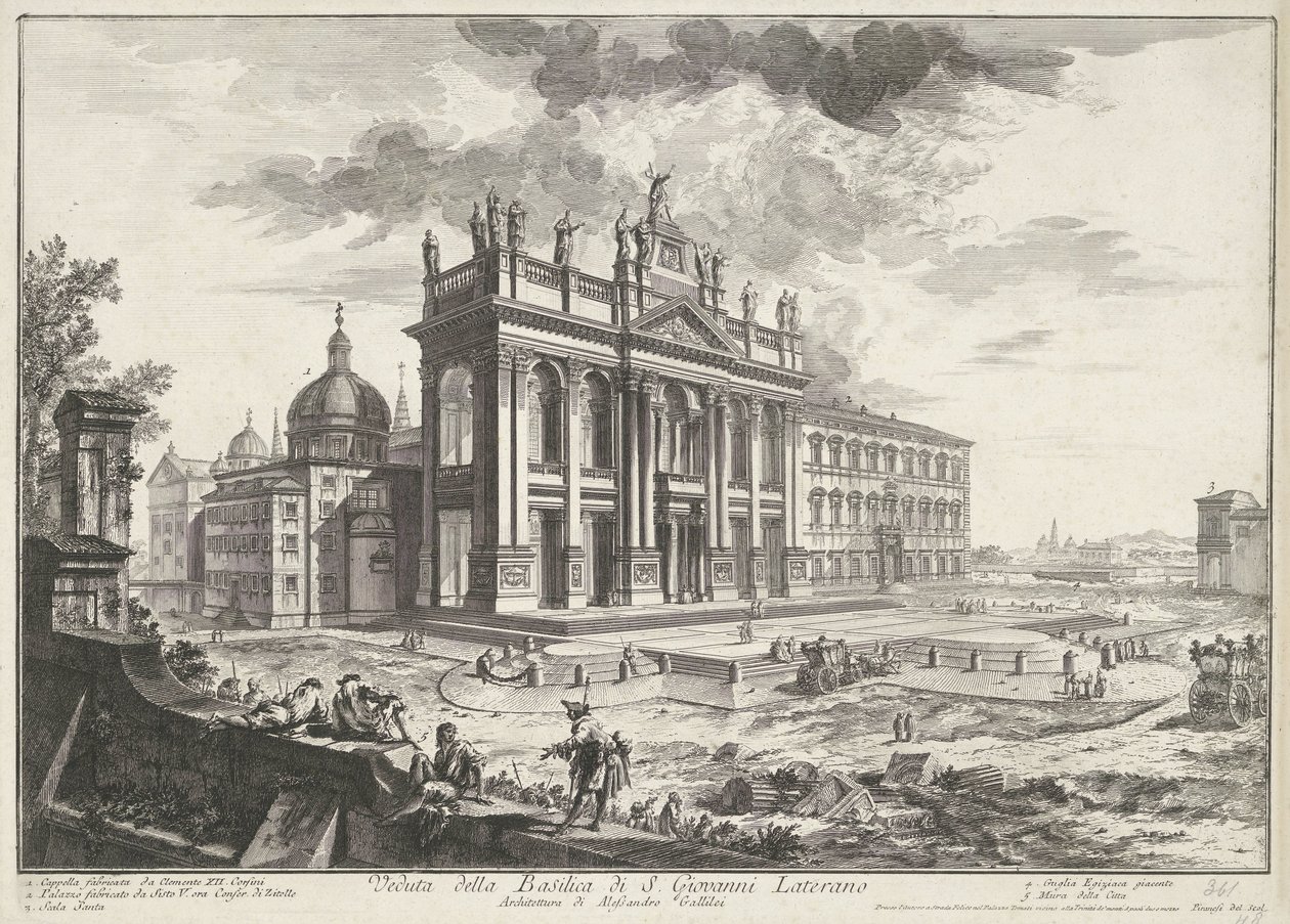 Sint-Jan van Lateranen te Rome
Vista da Basílica de São João de Latrão (título sobre o objecto)
Gezichten op Rome (título da série)
Vistas de Roma desenhadas e gravadas pelo arquitecto Giambattista Piranesi Ve(nez)iano (título da série) de Giovanni Battista Piranesi