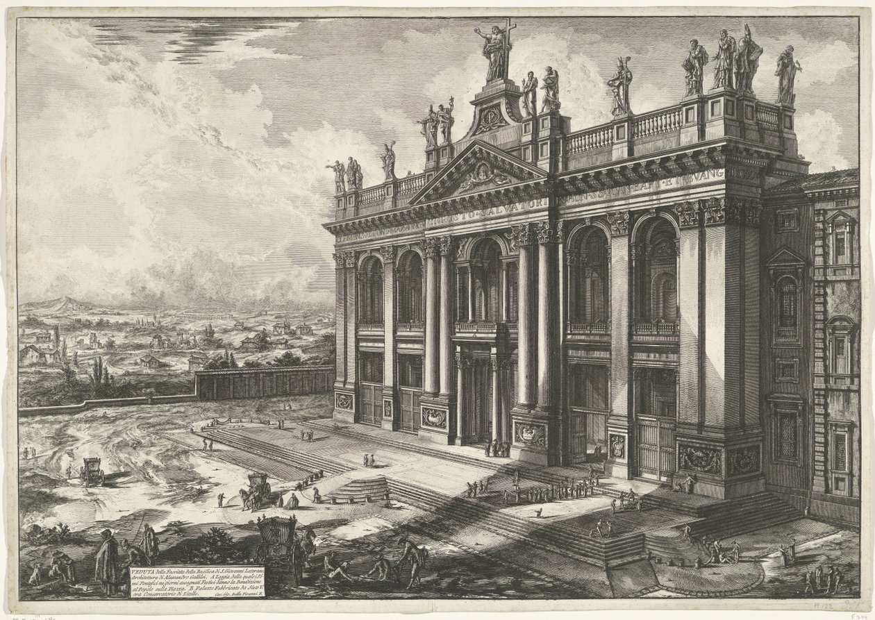 Sint-Jan van Lateranen te Rome
Veduta della Facciata della Basilica di S. Giovanni Lateran (...) (título sobre o objecto)
Gezichten op Rome (título da série)
Vistas de Roma desenhadas e gravadas pelo arquitecto Giambattista Piranesi Ve(nez)iano (título  de Giovanni Battista Piranesi