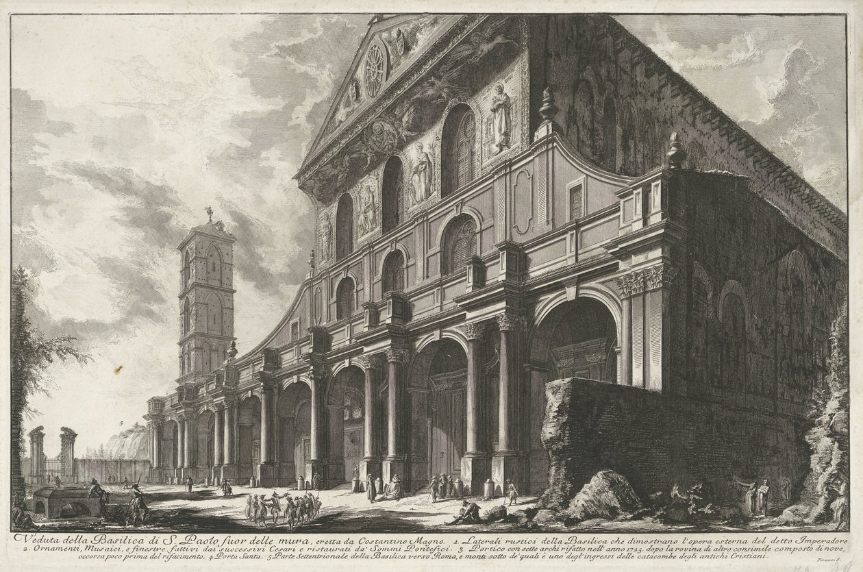 Sint-Paulus buiten de Muren te Rome Vista da Basílica de São Paulo fora dos muros, construída por Constantino, o Grande (título no objeto) Gezichten op Rome (título da série) Vistas de Roma projetadas e gravadas pelo arquiteto Giambattista Piranesi Ve (nez de Giovanni Battista Piranesi