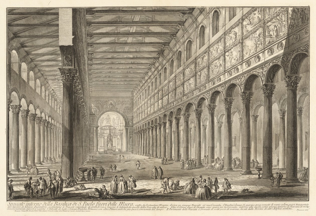 Vista interior da Basílica de São Paulo Extramuros de Giovanni Battista Piranesi
