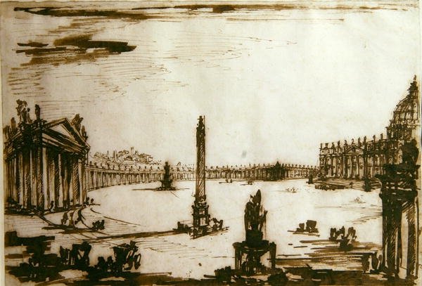 Praça de São Pedro, Roma (caneta e tinta sobre papel) de Giovanni Battista Piranesi