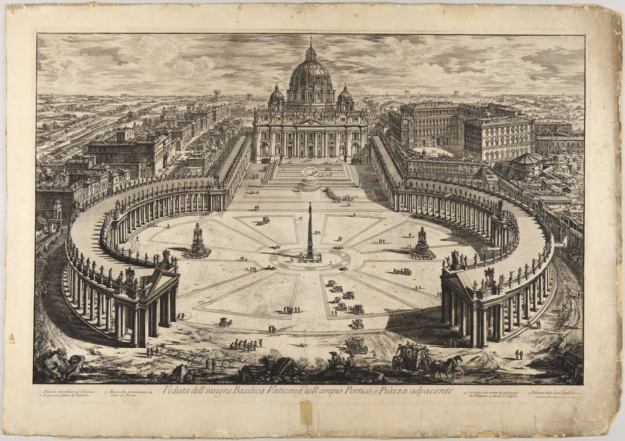 São Pedro com adro e colunatas: vista a voo de pássaro de Giovanni Battista Piranesi