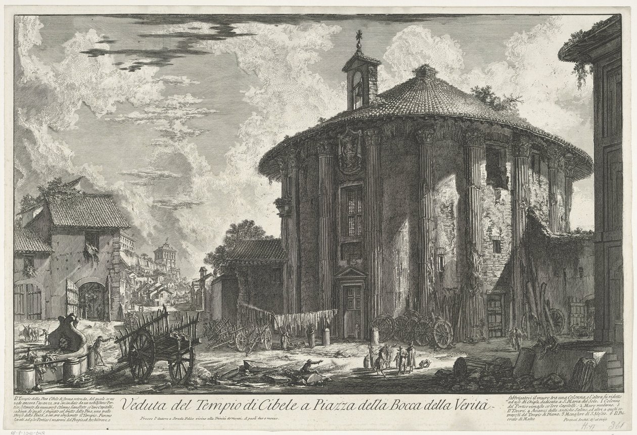 Tempel van Hercules Invictus te Rome
Vista do Templo de Cybele na Piazza della Bocca della Verità (título sobre o objecto)
Gezichten op Rome (título da série)
Vistas de Roma desenhadas e gravadas pelo arquitecto Giambattista Piranesi Ve(nez)iano (título de Giovanni Battista Piranesi