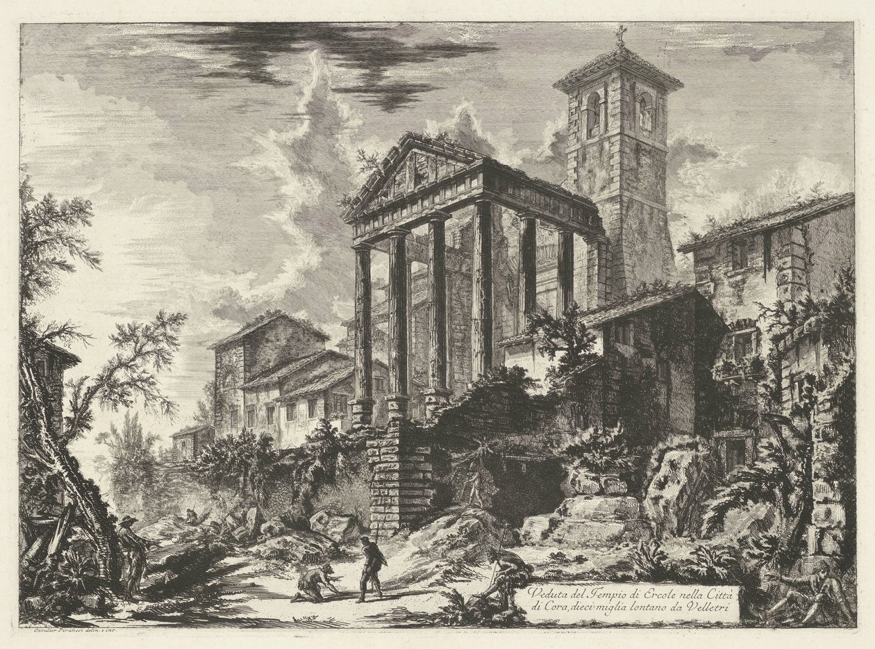Tempel van Hércules te Cori Vista do Templo de Hércules na cidade de Cora, a dezesseis quilômetros de Velletri (título do objeto) Gezichten op Rome (título da série) Vistas de Roma projetadas e gravadas pelo arquiteto de Giambattista Piranesi Ve (nez) iano de Giovanni Battista Piranesi
