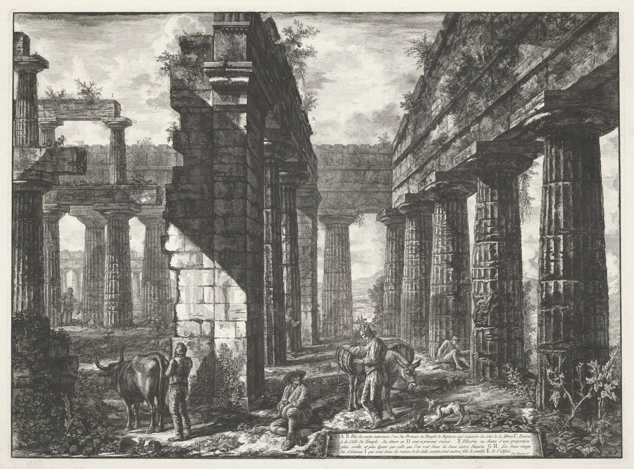 Templo de Netuno em Paestum Diferentes vistas dos restos de três grandes edifícios ainda de pé em Paestum (título da série) Différentes vues de quelques restes de trois grands édifices qui subsistent encore dans l