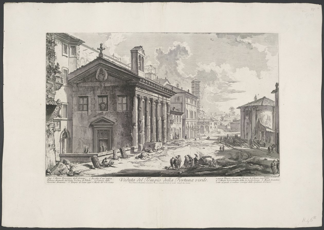 Tempel van Portunus te Rome
Vista do Templo da Fortuna Manhosa (título sobre o objecto)
Gezichten op Rome (título da série)
Vistas de Roma desenhadas e gravadas pelo arquitecto Giambattista Piranesi Ve(nez)iano (título da série) de Giovanni Battista Piranesi