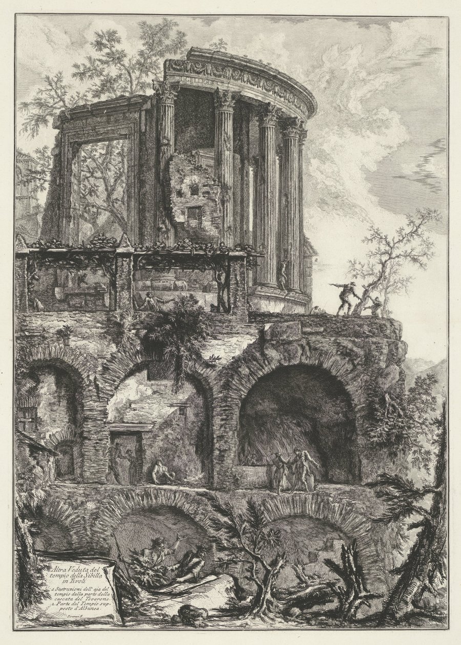 Tempel van Vesta t e Tivoli Outra vista do templo da Sibila em Tivoli (título no objeto) Gezichten op Rome (título da série) Vistas de Roma projetadas e gravadas pelo arquiteto Giambattista Piranesi Ve (nez) iano (título da série) de Giovanni Battista Piranesi