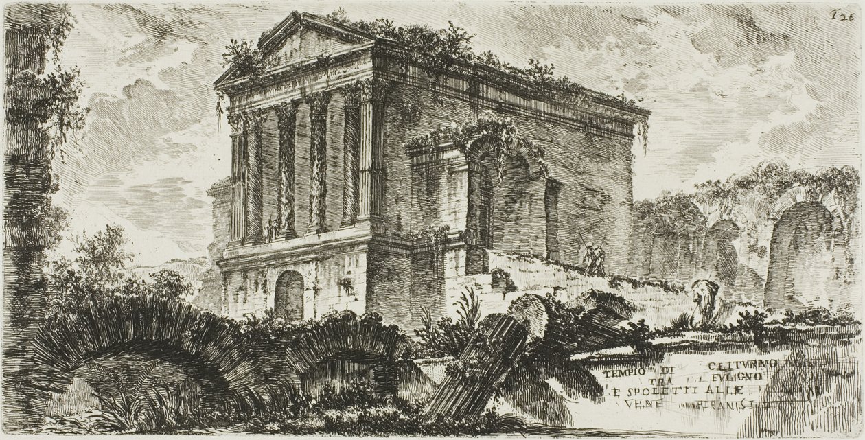 Templo de Clitumnus entre Foligno e Spoleto, placa 26 de Some Views of Triumphal Arches e outros monumentos de Giovanni Battista Piranesi