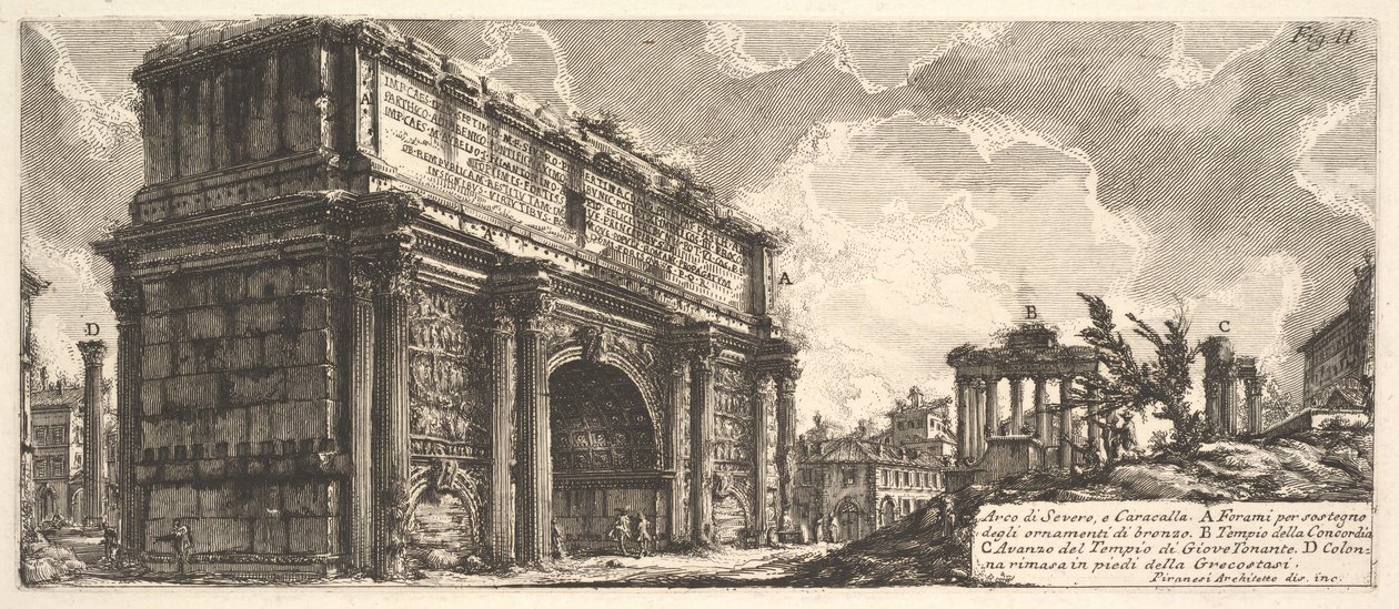 O Arco de Septímio Severo Arco di Severo, e Caracalla, ca. 1756 de Giovanni Battista Piranesi