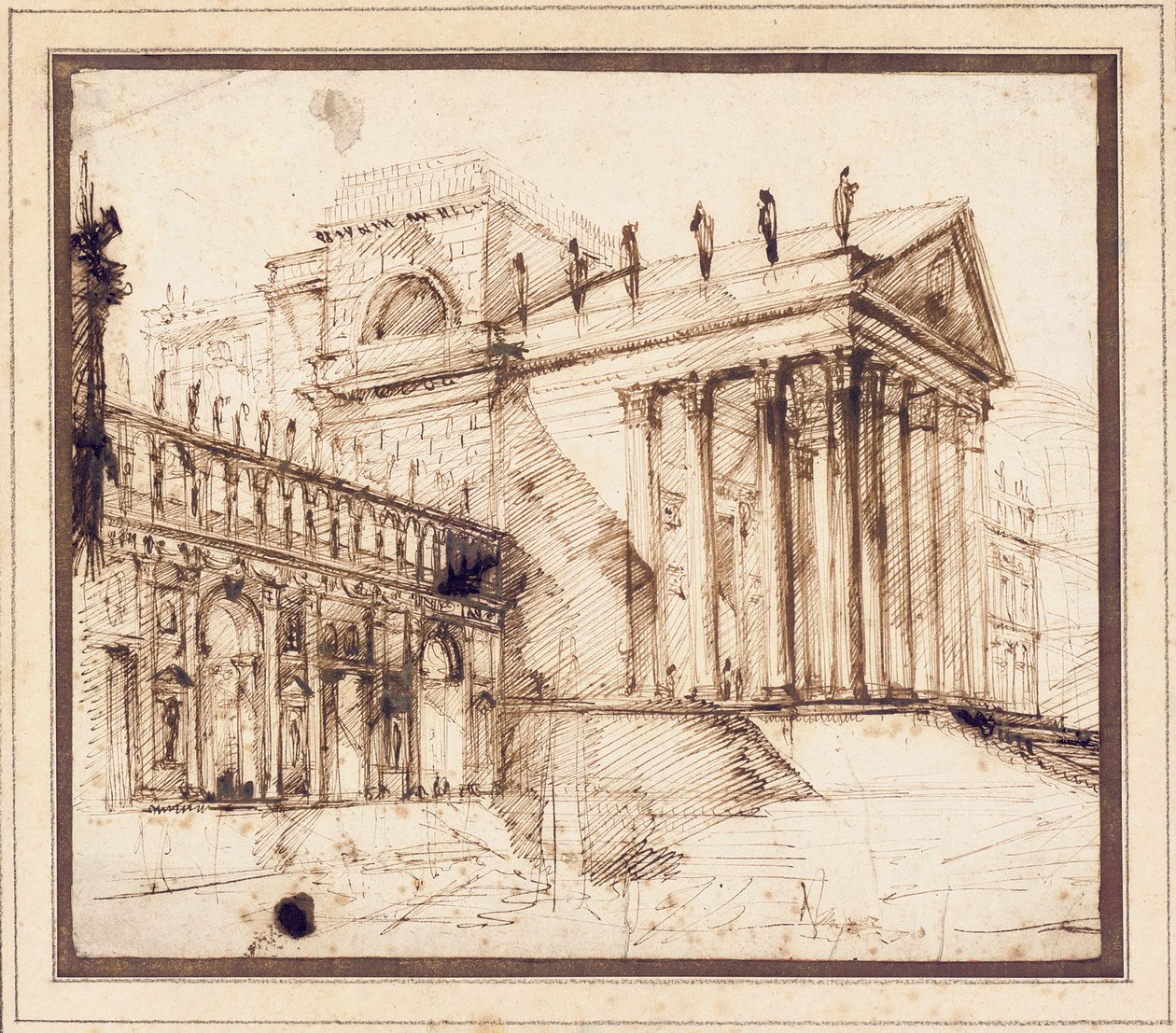 O Pórtico e a Fachada de um Elaborado Edifício Neoclássico de Giovanni Battista Piranesi