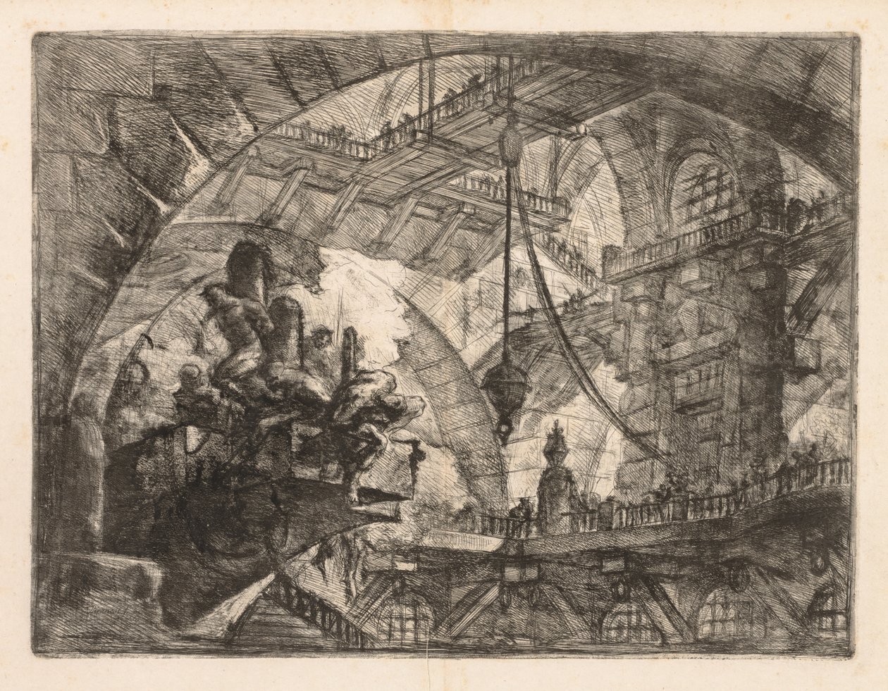 As prisões: uma vasta galeria com um grupo de prisioneiros, 1745-1750. de Giovanni Battista Piranesi