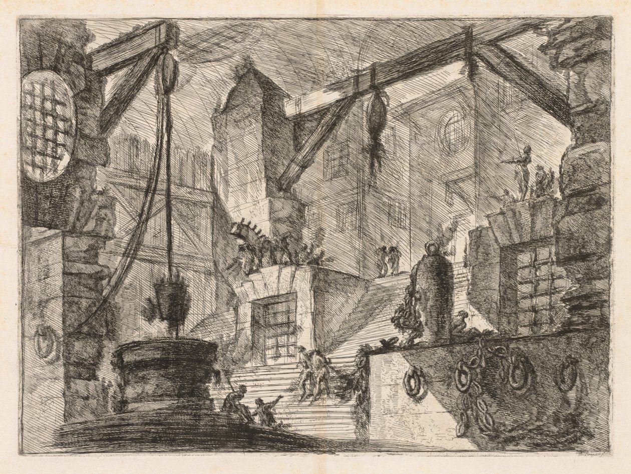 As prisões: Colunata Interior com uma escada larga, 1745-1750. de Giovanni Battista Piranesi