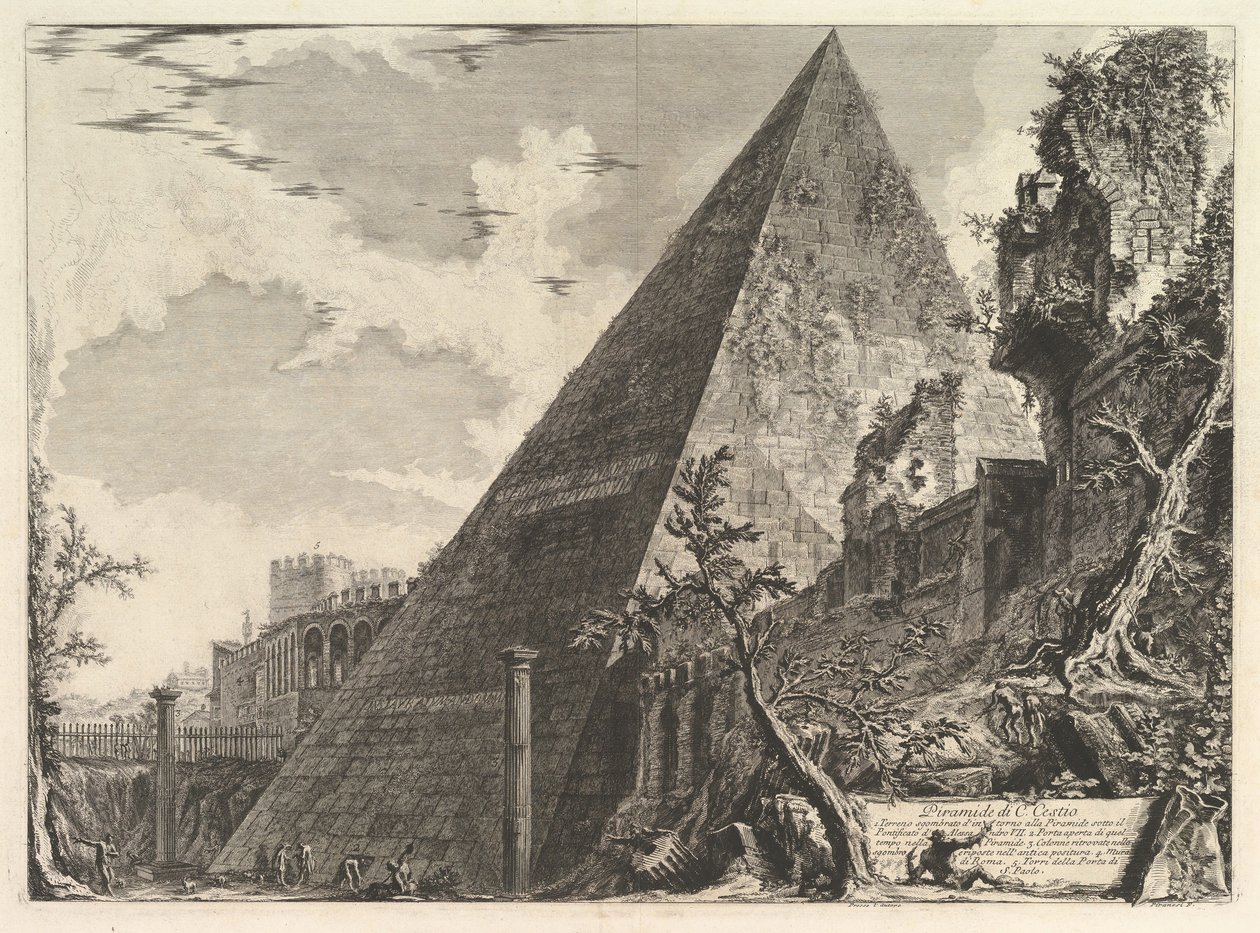 A pirâmide de Gaius Cestius, do Vedute di Roma Roman Views, ca. 1756 de Giovanni Battista Piranesi
