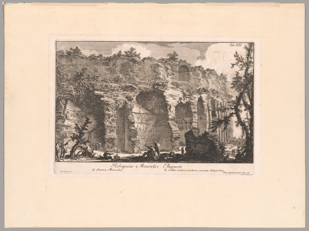 Os restos do Mausoléu de Augusto, placa XXI de O Campus Martius da Roma Antiga de Giovanni Battista Piranesi