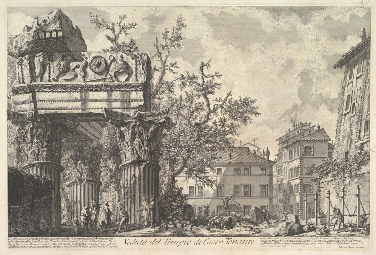 O Templo de Vespian Vista do Templo de Júpiter Tonante, ca. 1756 de Giovanni Battista Piranesi
