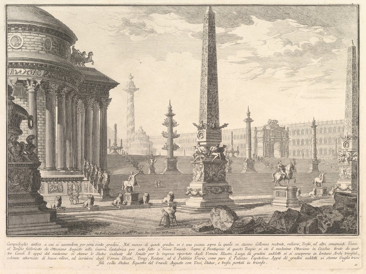 O antigo Capitólio subiu aproximadamente cem degraus. . . Campidoglio form ..., ca. 1750 de Giovanni Battista Piranesi