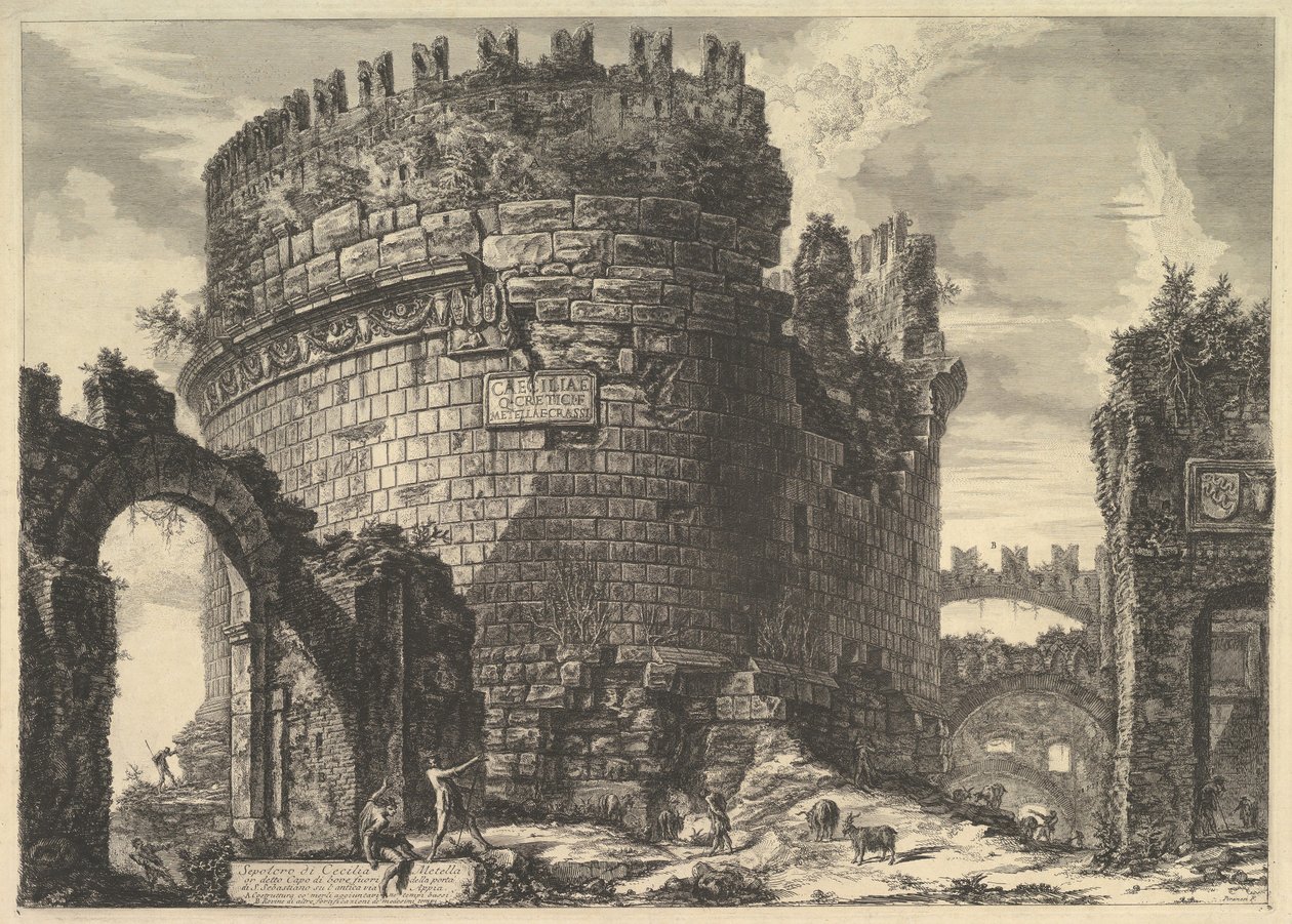 O túmulo de Caecilia Metella, do Vedute di Roma Views Romanas, ca. 1762 de Giovanni Battista Piranesi