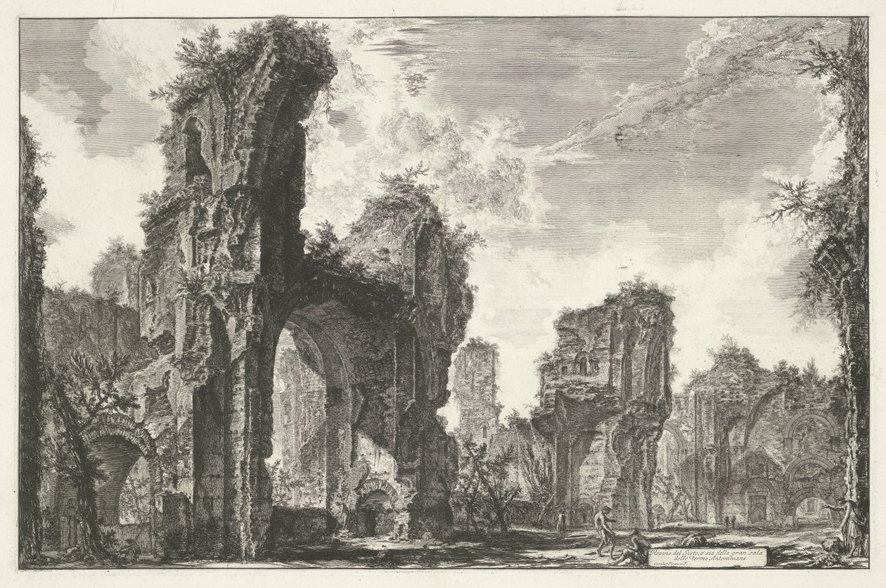 Thermen de Caracalla em Roma Ruínas de Sisto, ou ambos do grande salão das Termas Antoninas (título no objeto) Gezichten op Rome (título da série) Vistas de Roma projetadas e gravadas pelo arquiteto Giambattista Piranesi Ve (nez) iano (título da série) de Giovanni Battista Piranesi