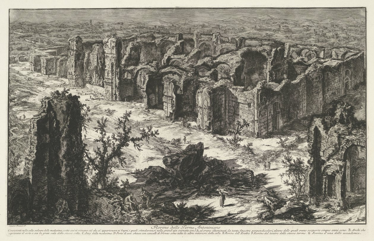 Thermen de Caracalla em Roma Ruínas das Termas Antoninas (título no objeto) Gezichten op Rome (título da série) Vistas de Roma projetadas e gravadas pelo arquiteto Giambattista Piranesi Ve (nez) iano (título da série) de Giovanni Battista Piranesi