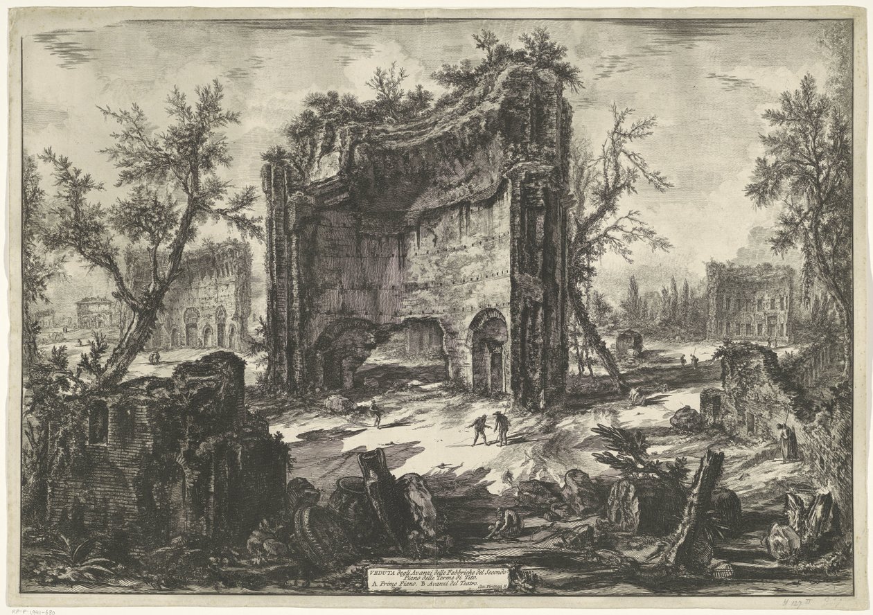 Thermen van Trajanus te Rome
Vista das Sobras das Fábricas do Segundo Andar das Termas de Titus (título sobre o objecto)
Gezichten op Rome (título da série)
Vistas de Roma desenhadas e gravadas pelo arquitecto Giambattista Piranesi Ve(nez)iano (título d de Giovanni Battista Piranesi