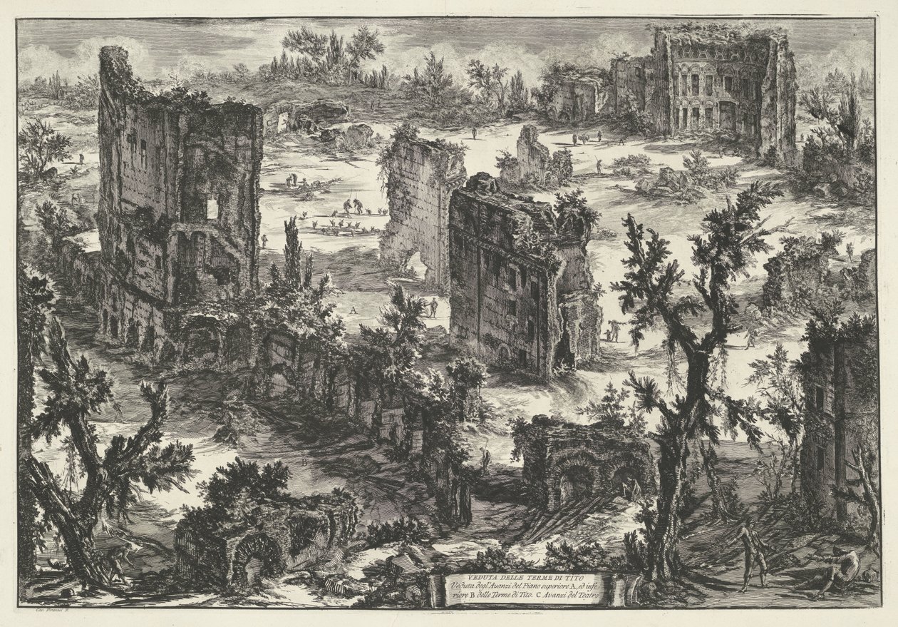Thermen de Trajanus te Roma Vista do Terme di Tito (...) (título no objeto) Gezichten op Rome (título da série) Vistas de Roma projetadas e gravadas pelo arquiteto Giambattista Piranesi Ve (nez) iano (título da série) de Giovanni Battista Piranesi