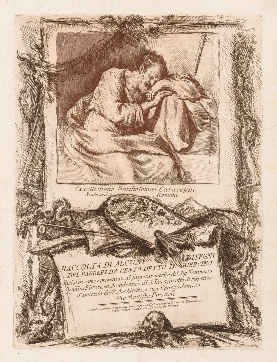 Página de rosto da coleção de alguns desenhos de Barberi de Cento Ietto il Gerucino, 1764. de Giovanni Battista Piranesi