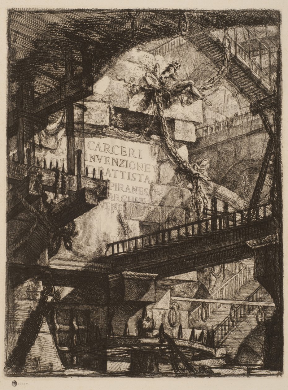 Placa de título, Placa I de Prisões Imaginárias, c.1750 (gravura sobre papel) de Giovanni Battista Piranesi