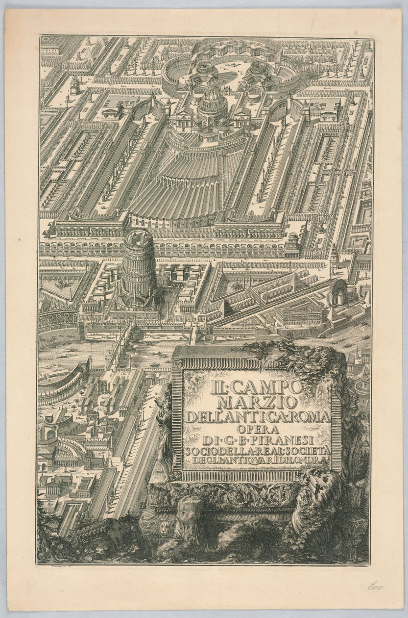 Página de título, "O Campo Marzio da Roma Antiga", da parte 20 de "As Obras Completas de Giovanni Battista Piranesi" de Giovanni Battista Piranesi