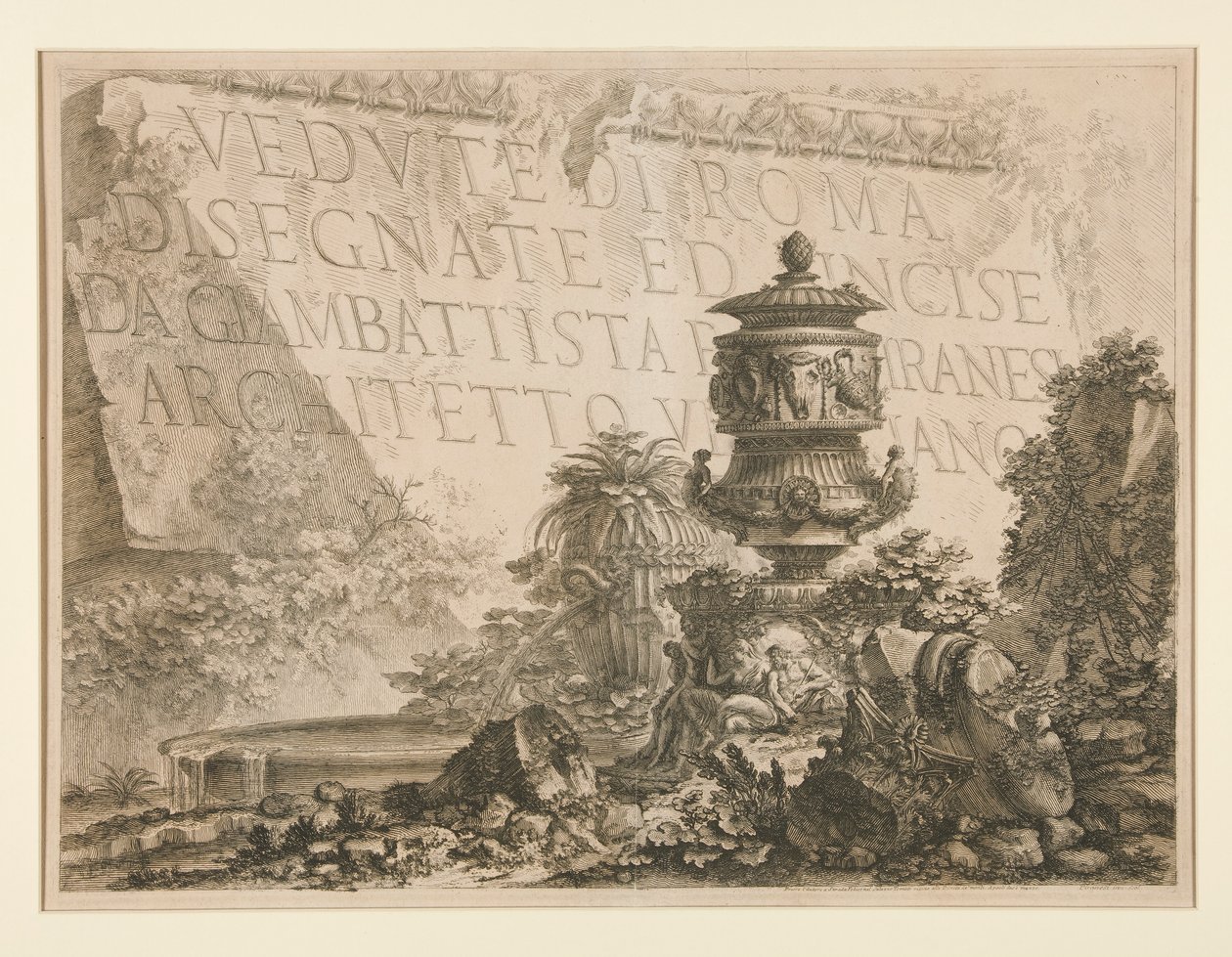 Página de rosto: Vistas de Roma desenhadas e gravadas por Giambattista Piranesi, arquiteto veneziano), de Vedute di Roma de Giovanni Battista Piranesi