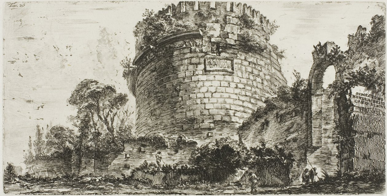 Túmulo de Caecilia Metella chamado Capo di Bove [Cabeça de Boi], placa vinte de Algumas Vistas dos Arcos do Triunfo e outros monumentos de Giovanni Battista Piranesi