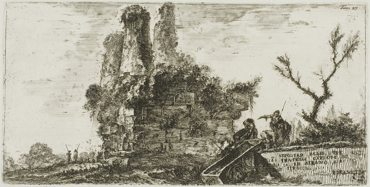 Túmulo dos três irmãos Curiatii em Albano, placa 27 de Algumas Vistas dos Arcos do Triunfo e outros monumentos de Giovanni Battista Piranesi
