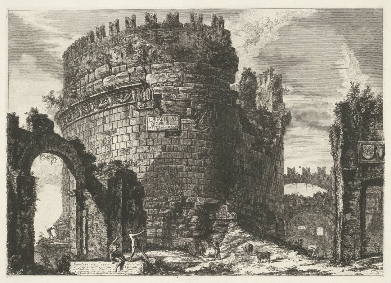 Tombe van Caecilia Metella te Rome
Túmulo de Cecília Metella (...) (título sobre o objecto)
Gezichten op Rome (título da série)
Vistas de Roma desenhadas e gravadas pelo arquitecto Giambattista Piranesi Ve(nez)iano (título da série) de Giovanni Battista Piranesi