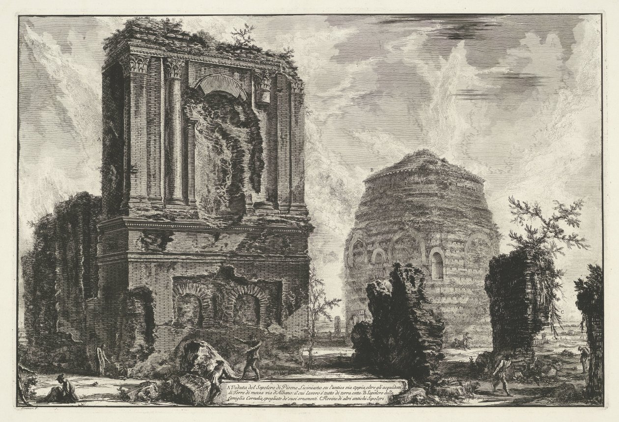 Tombes van Licinianus Piso em Cornelius familie langs da Via Appia Gezichten op Rome (título da série) Vistas de Roma projetadas e gravadas pelo arquiteto Giambattista Piranesi Ve (nez) iano (título da série) de Giovanni Battista Piranesi