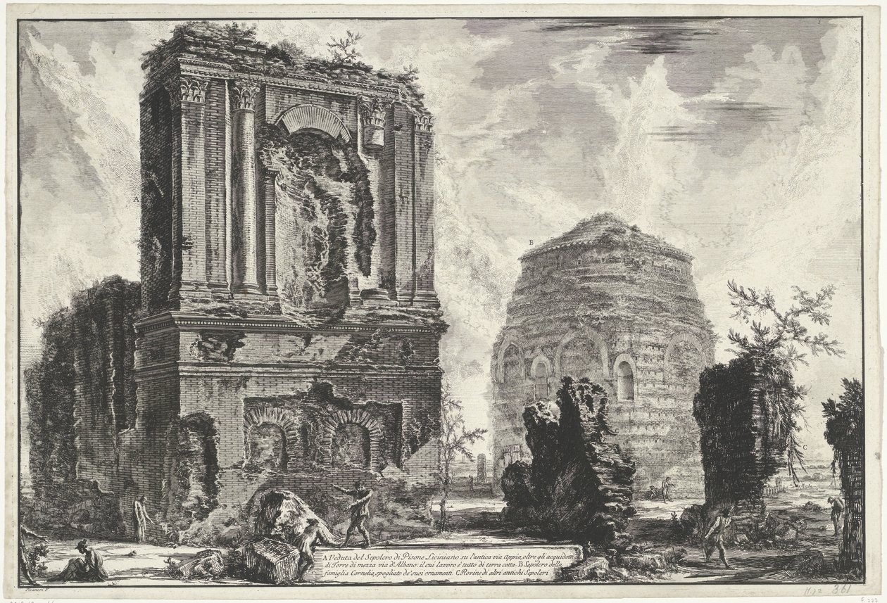 Tombes van Licinianus Piso em Cornelius familie langs da Via Appia Gezichten op Rome (título da série) Vistas de Roma projetadas e gravadas pelo arquiteto Giambattista Piranesi Ve (nez) iano (título da série) de Giovanni Battista Piranesi