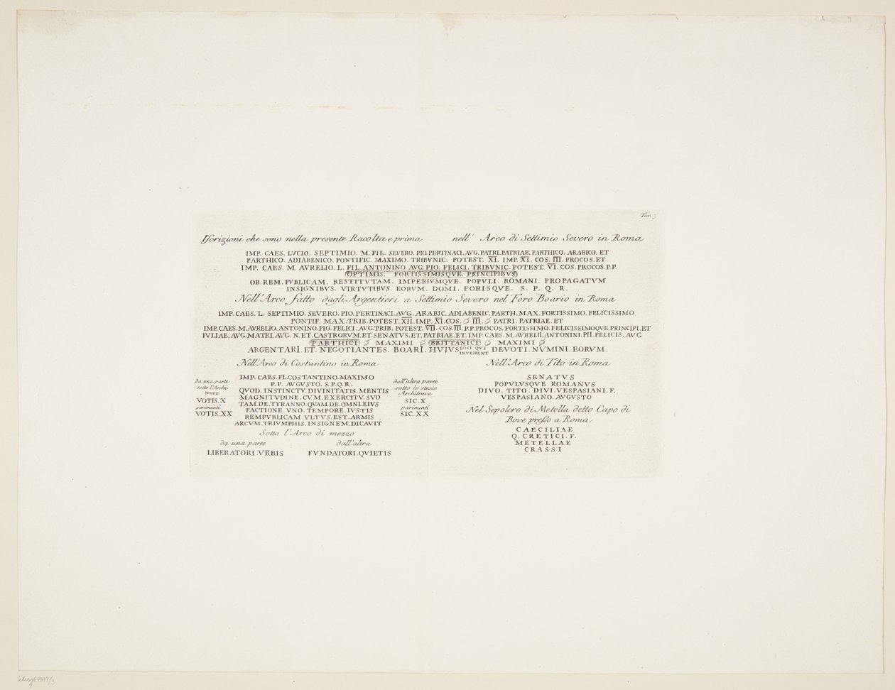Transcrição de várias inscrições latinas antigas de Giovanni Battista Piranesi