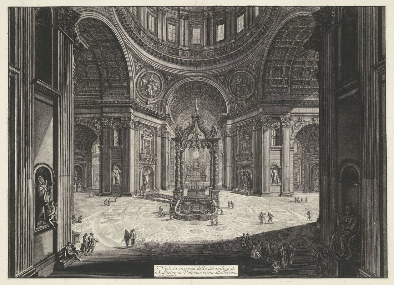 Transept van de Sint-Pietersbasiliek te Vaticaanstad Vista interior da Basílica de São Pedro no Vaticano perto da Tribuna (título no objeto) Gezichten op Rome (título da série) Vistas de Roma projetadas e gravadas pelo arquiteto Giambattista Piranesi Ve ( de Giovanni Battista Piranesi