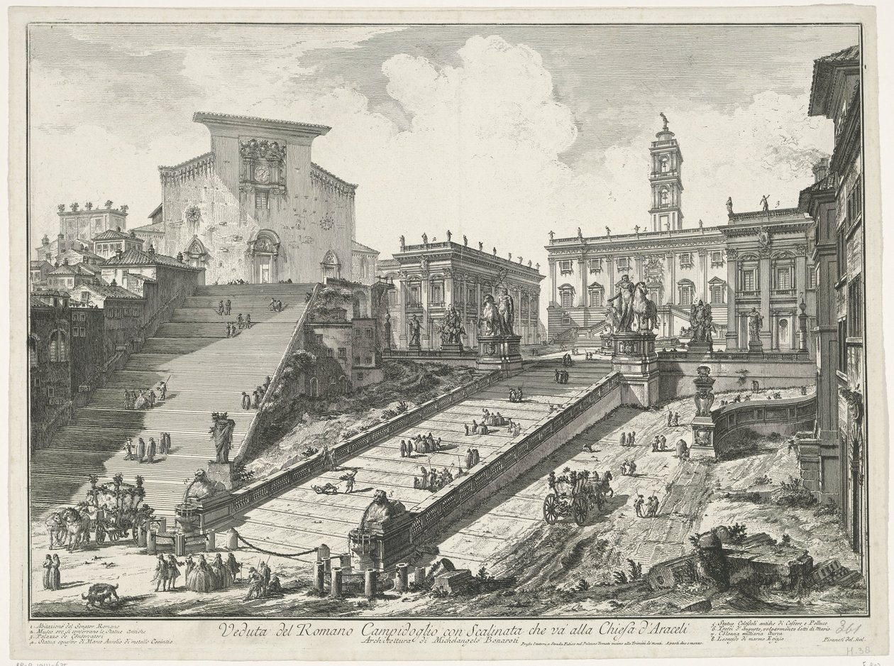 Trappen naar Piazza del Campidoglio en de Santa Maria in Aracoeli te Rome
Veduta del Romano Campidoglio con Scalinata che va alla Chiesa d