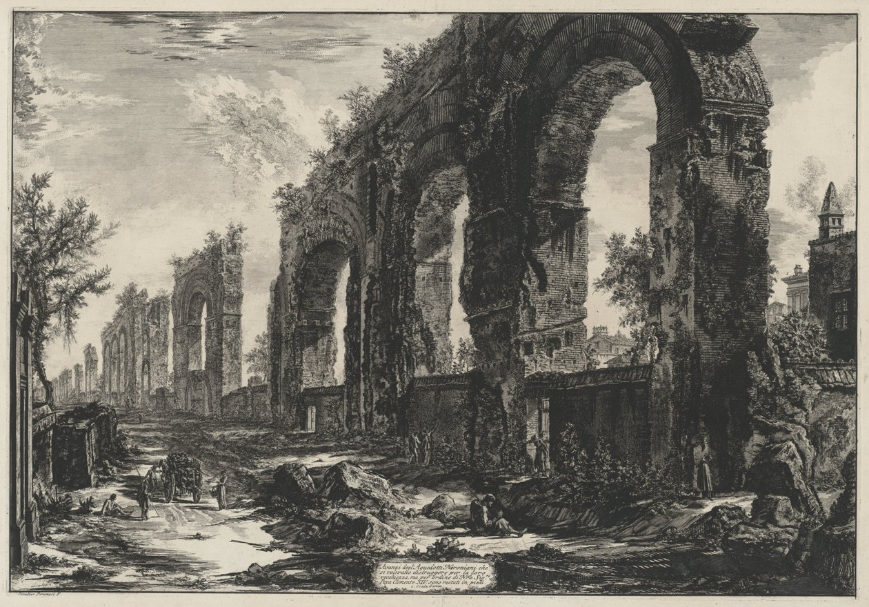 Vestígios dos aquedutos neronianos (de: Vedute di Roma) de Giovanni Battista Piranesi