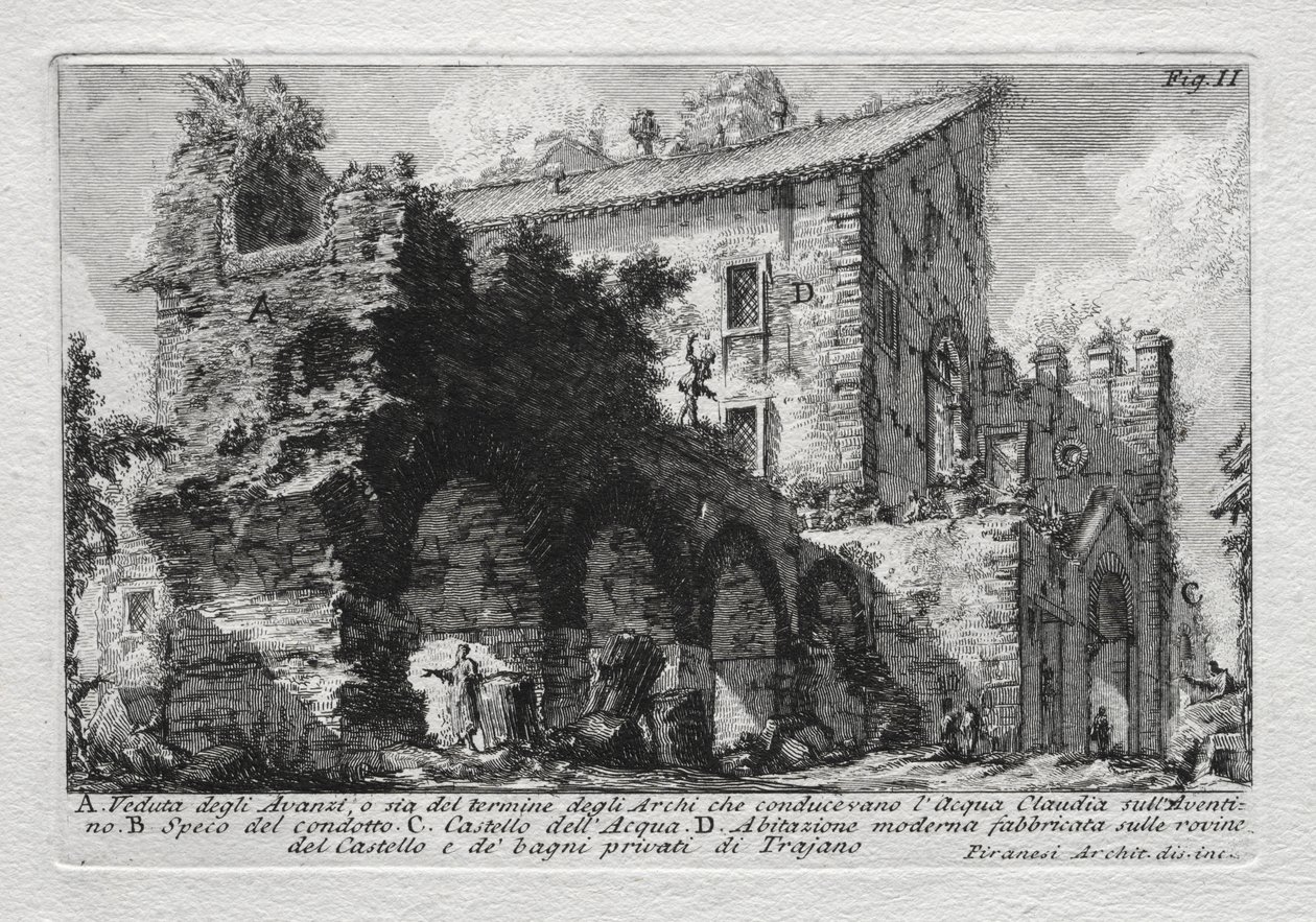 Vista das sobras, ou ambas, da ponta dos arcos que levavam ao Acqua Giulia de Giovanni Battista Piranesi