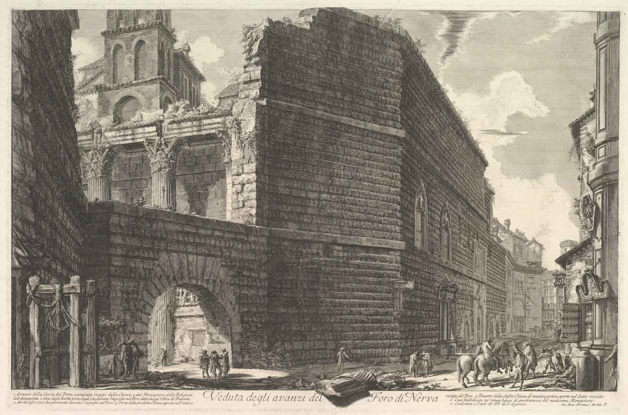Veduta de avizi del Foro di Nerva, larcade et la muraille O Fórum de Augusto [err ..., 1757. de Giovanni Battista Piranesi
