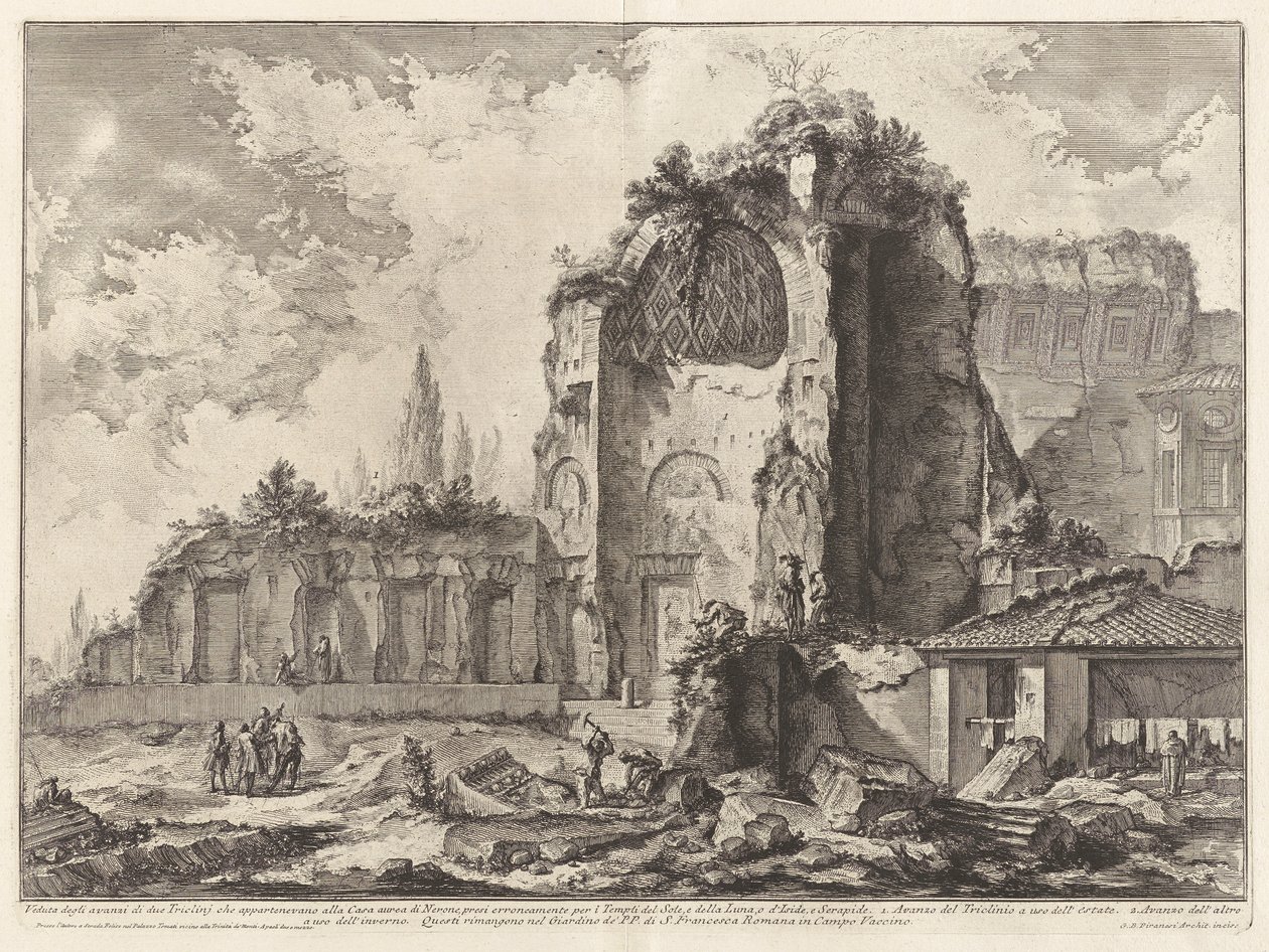 Vista dos restos de dois Triclini que pertenciam à Casa Dourada de Nero de Giovanni Battista Piranesi