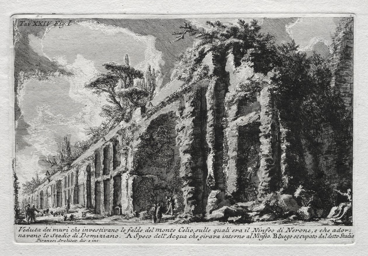 Vista das paredes que cobriam as encostas do Monte Celio de Giovanni Battista Piranesi