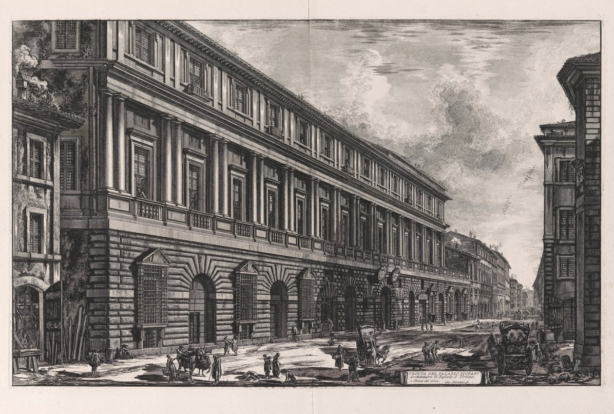 Vista do Palazzo Stopani. Arquitectura por Rafaele d de Giovanni Battista Piranesi