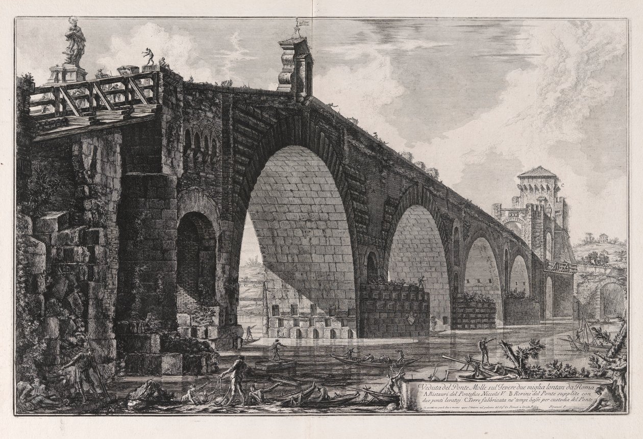 Vista da Ponte Milvian sobre o Tibre Dois Milhas Fora de Roma, de Views of Rome de Giovanni-Battista Piranesi