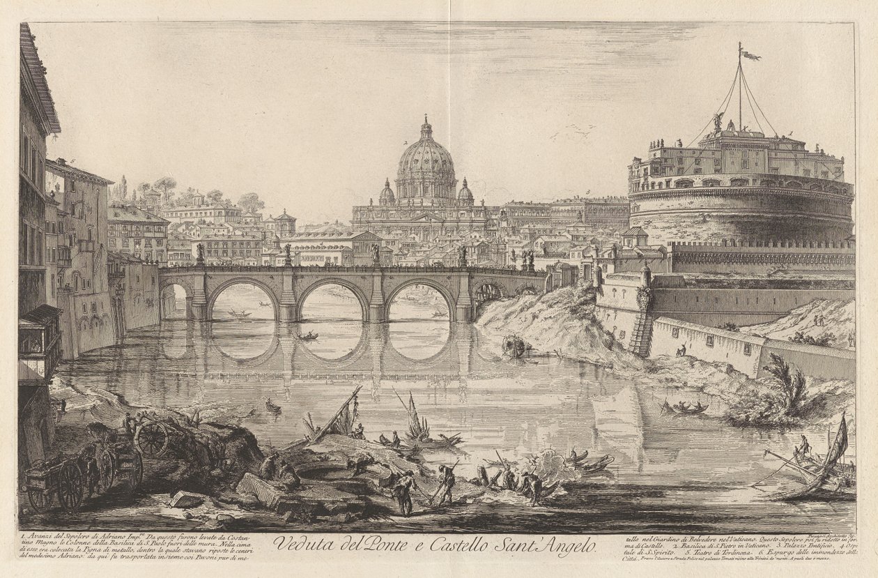 Vista da ponte e do Castelo de Santo Ângelo, de Vistas de Roma de Giovanni Battista Piranesi