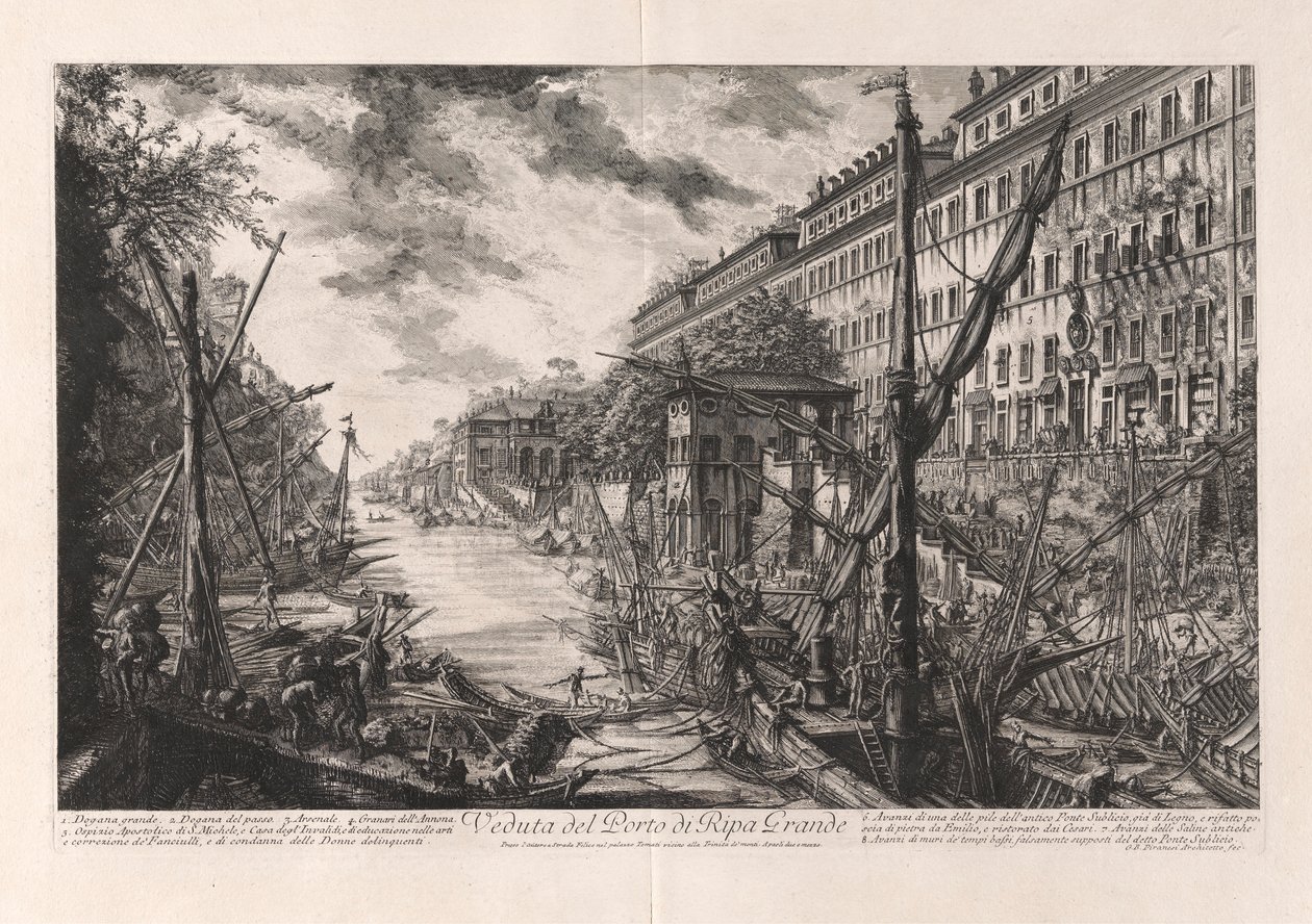 Vista do Porto de Ripa Grande, de Views of Rome de Giovanni Battista Piranesi
