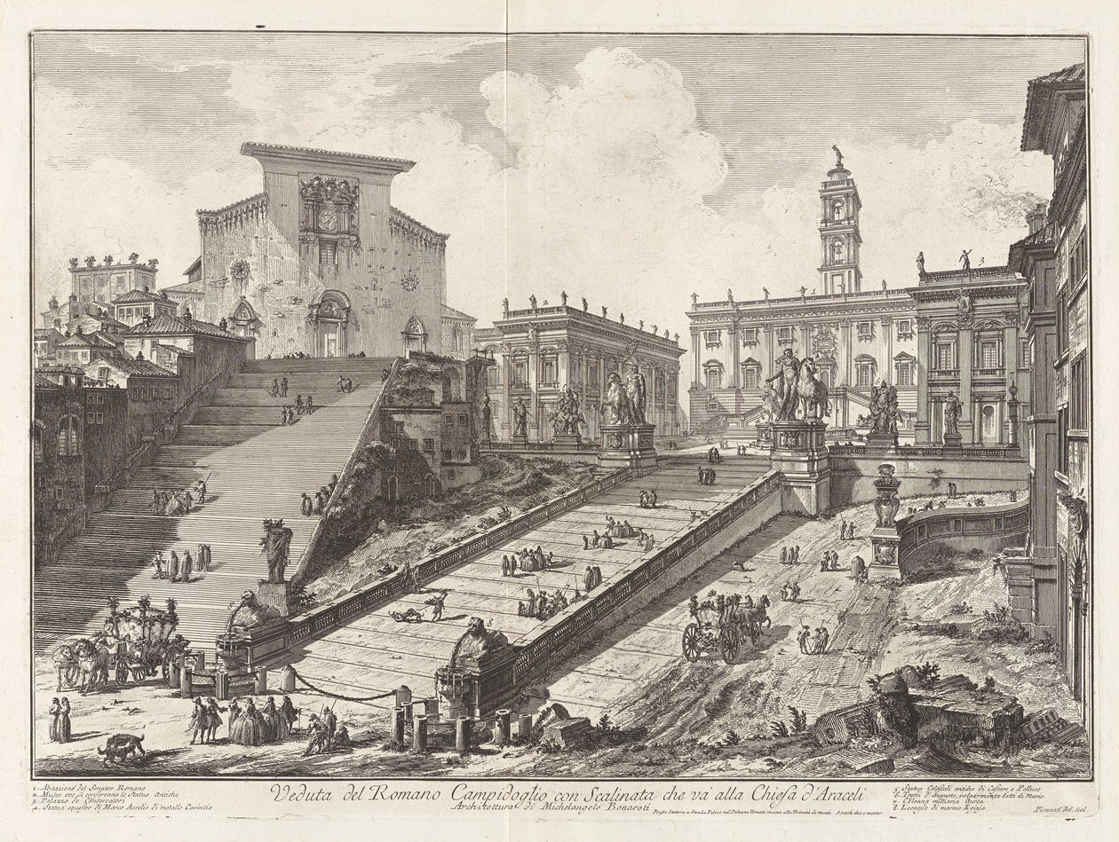 Vista do Campidoglio Romano com escada que vai de Giovanni Battista Piranesi